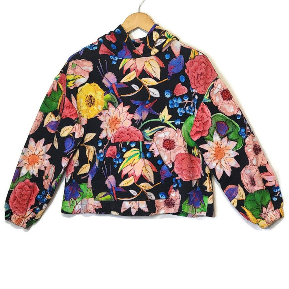 Desigual Floral Tropical Sweatshirt Hooded Kangaroo Front Pocket Lightweight S - Picture 2 of 15